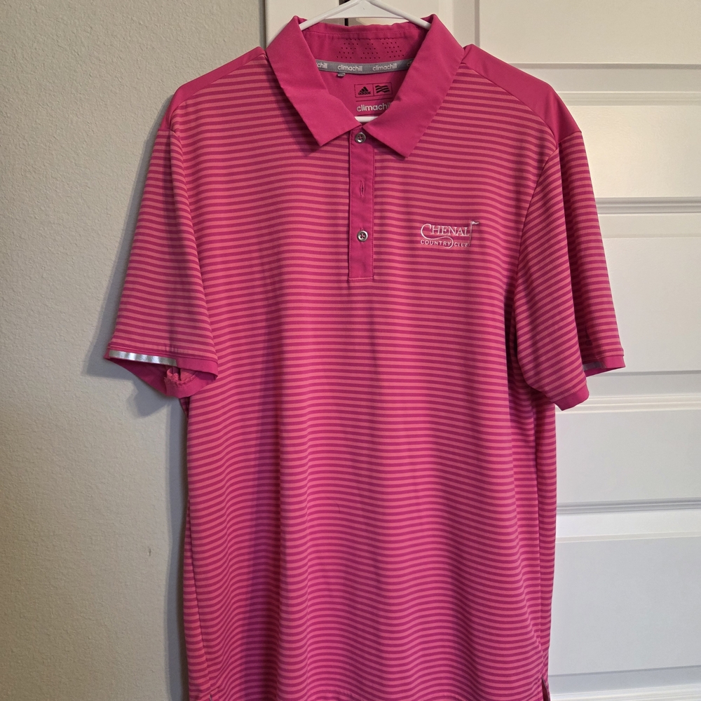 Adidas Men's Polo Shirt in Pink Stripes